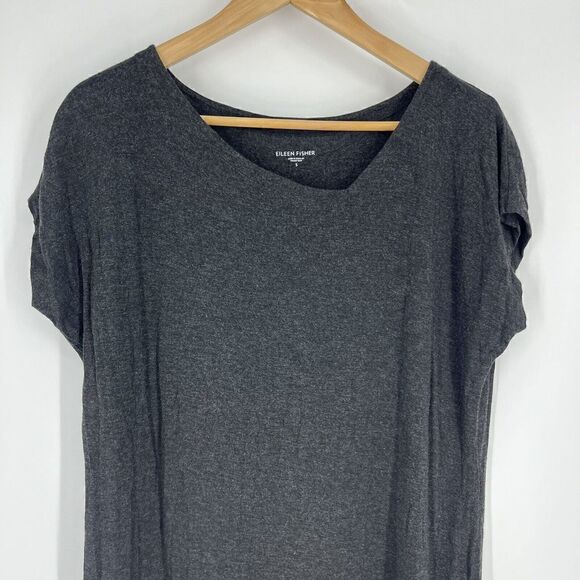 Eileen Fisher Dress Size Small Charcoal Gray V Neck Stretch Jersey Dolman Shift - Picture 2 of 9